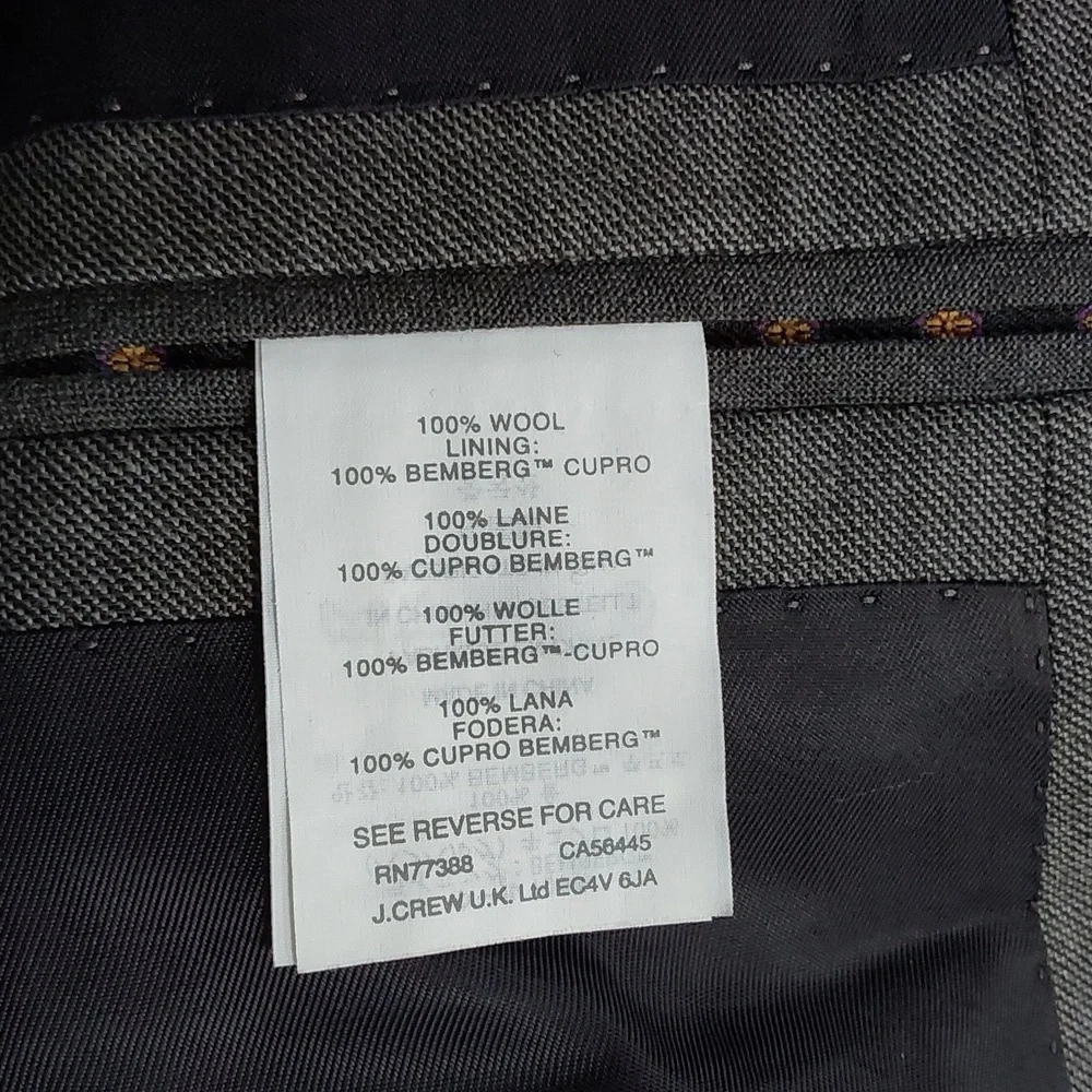 Tollegno 1900 J.Crew Crosby |Gray Charcoal Wool Suit Coat Neutral Luxury Sz.46r